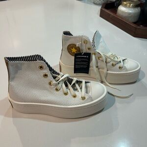 Converse White and Gold High-Top Sneakers